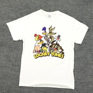 Vintage Looney Tunes Shirt Men Medium White Cartoon Graphic Delta Pro Weight Tee